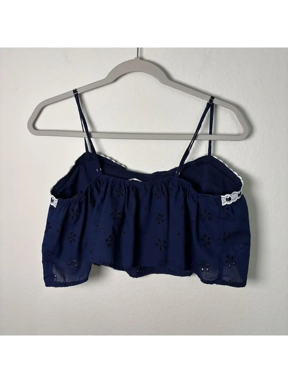 Victorias Secret Navy Blue Eyelet Matching Set Size Large Coquette Whimsy Lace